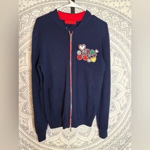 Carolina Herrera Red and Navy Bomber Sweater with Toucan